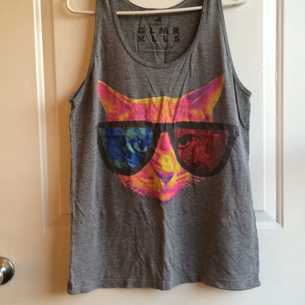 Muscle tank top with cat graphic